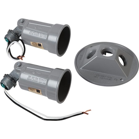 Bell 150W Aluminum 2-Bulb Weatherproof Outdoor Lampholder With Round Cover 5625-0